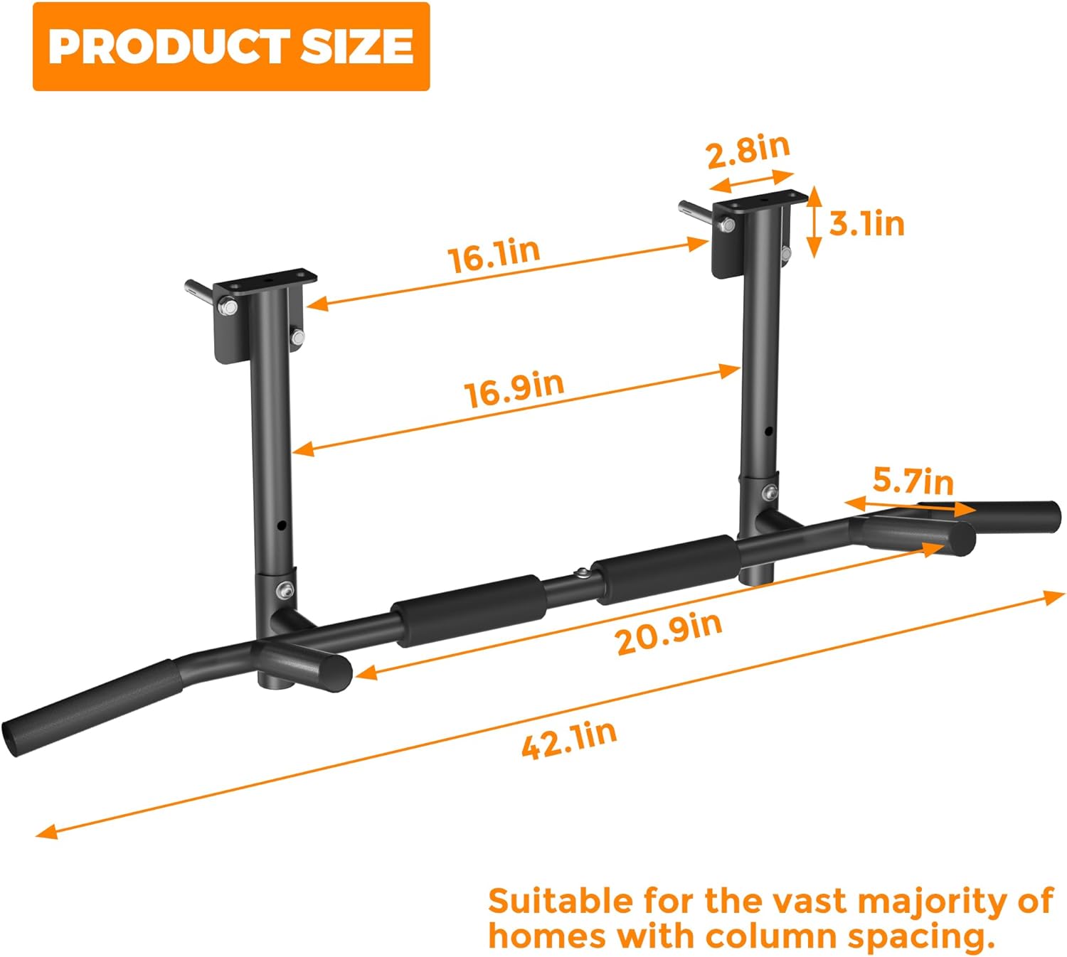 Joist Mounted Pull Up Bar, 3 in 1 Chin Up Bar Ceiling Mount Adjustable Height, 42" Wide Bar for Home Gym Cross Training Strength Building, Up to 350LBS - Image 8