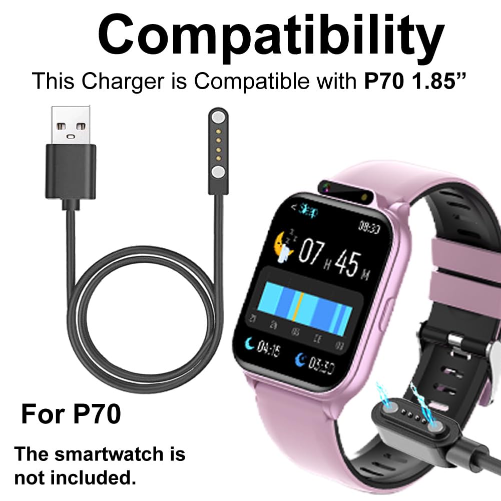 Smart Watch Charger Cables Compatible with Monowul P70 1.85” NO APP Fitness Tracker Smartwatch with Games, 2-Pack - Image 2