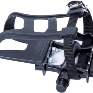 YBEKI All-Terrain Bike Pedals with Toe Clips & Adjustable Straps Dual-Purpose Resin/Alloy Bicycle Pedals 9/16″ Spindle – Indoor/Outdoor Use for Exercise/Spin/Road Bikes MTB