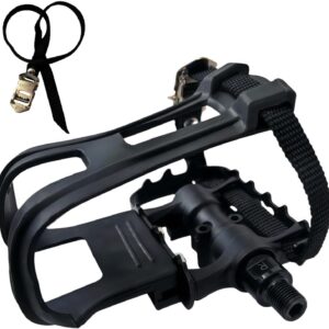 YBEKI Professional Bike Pedals with Adjustable Toe Clips & Straps | Dual Sealed Bearings for 360° Smooth Ride | Lightweight Alloy-Composite Pedals for Spin, Peloton, Schwinn, Road & Mountain Bikes