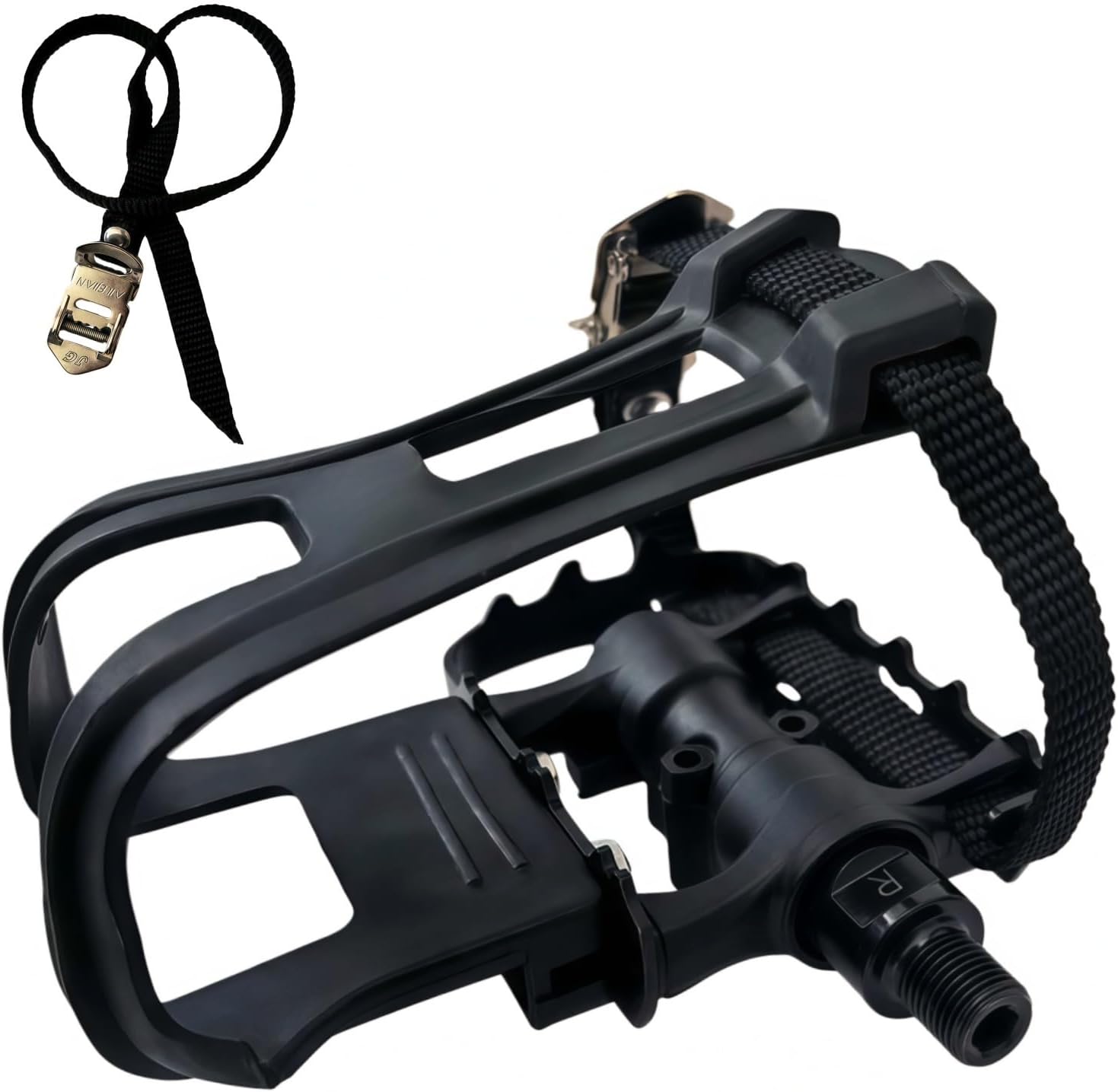 YBEKI Professional Bike Pedals with Adjustable Toe Clips & Straps | Dual Sealed Bearings for 360° Smooth Ride | Lightweight Alloy-Composite Pedals for Spin, Peloton, Schwinn, Road & Mountain Bikes