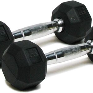 Dumbbells Hand Weights Set of 2 – Rubber Hex Chrome Handle Exercise & Fitness Dumbbell for Home Gym Equipment Workouts Strength Training Free Weights for Women, Men