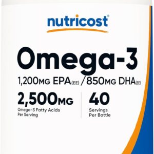 Nutricost Omega 3 Fish Oil – 2500MG, 120 Softgels (40 Serv) – Fish Oil, Wild Caught! 1200mg EPA 850mg DHA – Non-GMO, Gluten Free