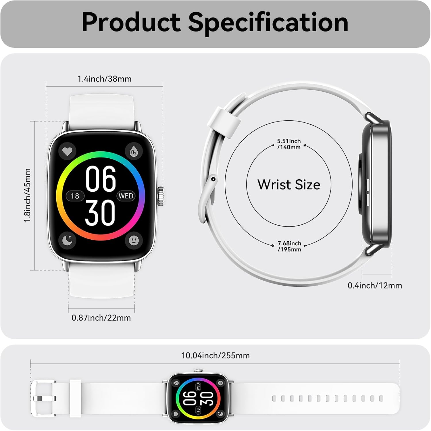 Tensky Smart Watch for Women Android & iPhone, 1.85" Touch Screen Fitness Tracker with Answer/Make Call, IP68 Waterproof 24/7 Health/Sleep Monitor, Pedometer, 100+ Sport Modes (2 Bands) - Image 9