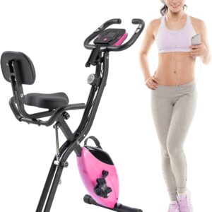 Folding Exercise Bike Foldable Fitness Stationary Bike, Upright Indoor Cycling Bike for Home Gym, 10 Level Adjustable Resistance Exercise Bike with 350lbs Capacity