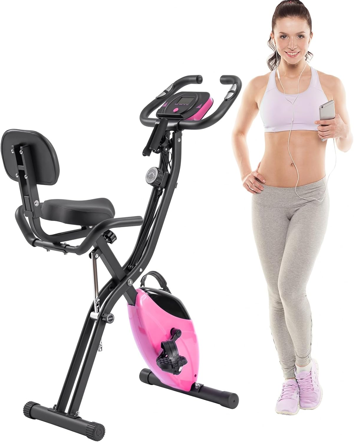 Folding Exercise Bike Foldable Fitness Stationary Bike, Upright Indoor Cycling Bike for Home Gym, 10 Level Adjustable Resistance Exercise Bike with 350lbs Capacity - Image 2