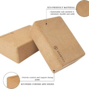 SNAKUGA Cork Yoga Block 2 Pack for Pilates, 4” or 3” Non-Slip & High Density Blocks for Meditation, Fitness and Stretching, Supportive and Flexibility Brick for Improve Poses Balance