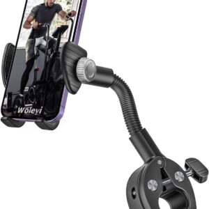 Gooseneck Spin Bike Phone Holder, Cell Phone Mount Exercise Bike Handlebar Clamp for Stationary Bicycle, Treadmill, Microphone Stand, for iPhone Air 17 Pro Max 16 15 14 13 12, S25, 4.7-7″ Smartphones