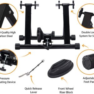 Topeakmart Magnetic Bike Trainer Stand Indoor Magnet Steel Bike Exercise Trainer Stand Resistance Stationary Bike Trainer w/Front Wheel Support and Quick Release Skewer for 26in-28in, 700C Wheels