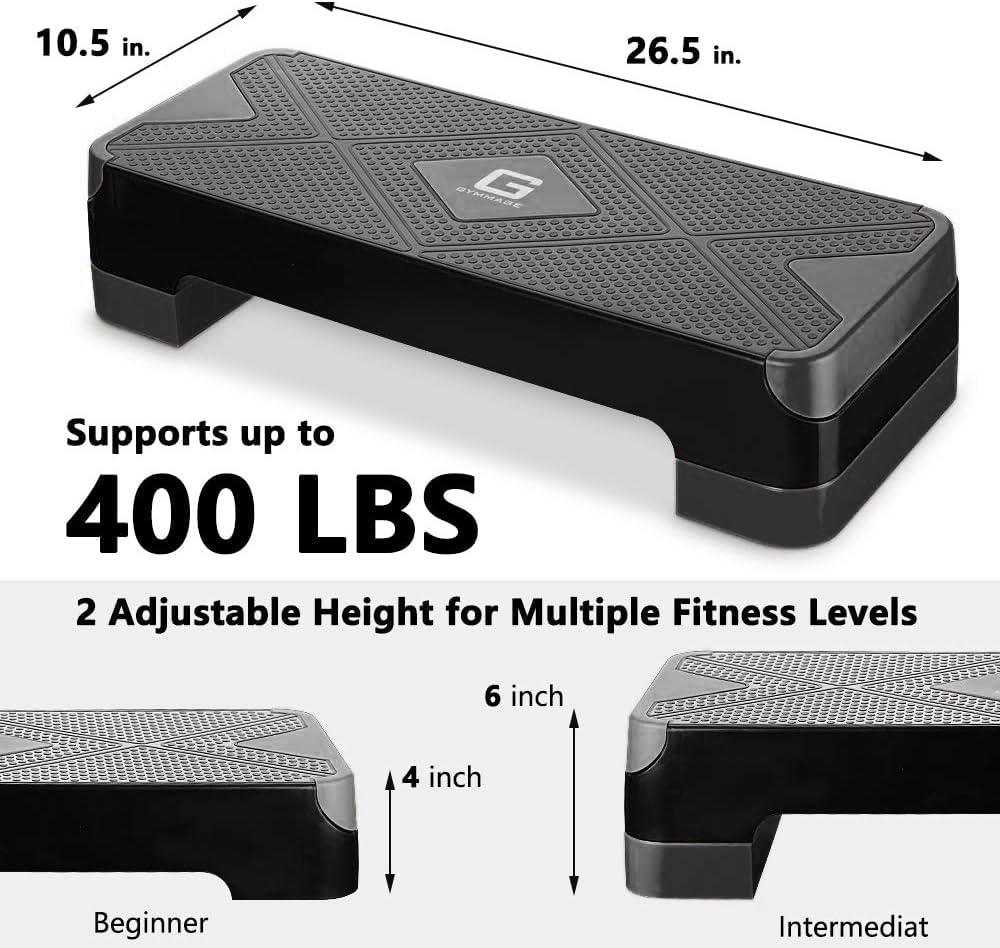Adjustable Workout Aerobic Stepper, Aerobic Exercise Step Platform with 2 Risers, Exercise Step Deck for Fitness, 26.5" Trainer Stepper with Non-Slip Surface Home Gym & Extra Risers Options - Image 4