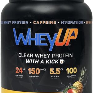 Clear Whey Isolate – 24g + 150mg Caffeine – Pineapple Mango – Clear Whey Protein Powder – Sugar-Free, Keto-Friendly – Juice-Style Pre/Post Workout Drink – 20 Servings