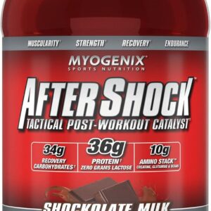 Myogenix Aftershock Post Workout, Unlimited Muscle Growth | Anabolic Whey Protein | Mass Building Carbohydrates | Amino Stack Creatine and Glutamine Plus BCAAs | Shockolate Milk – 3 LBS