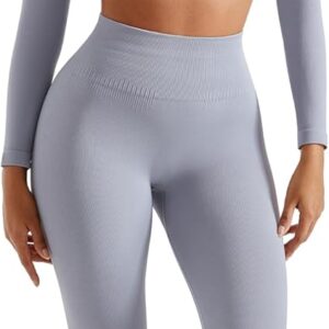 SUUKSESS Women 2 Piece Workout Sets Hidden Scrunch Hip Lifting Seamless Leggings Long Sleeve Yoga Crop Tops