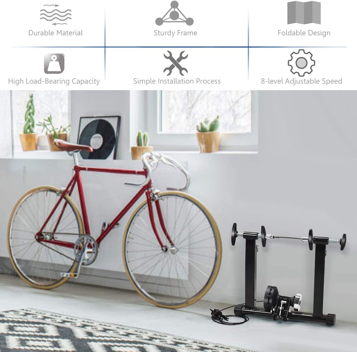 Magnetic Bike Trainer Stand for Indoor Riding, Quick Release Folding Exercise Bicycle Stationary Stand Trainers w/ 8 Levels Resistance,Steel Bike Workout Stand for 26”-28” Wheels - Image 7