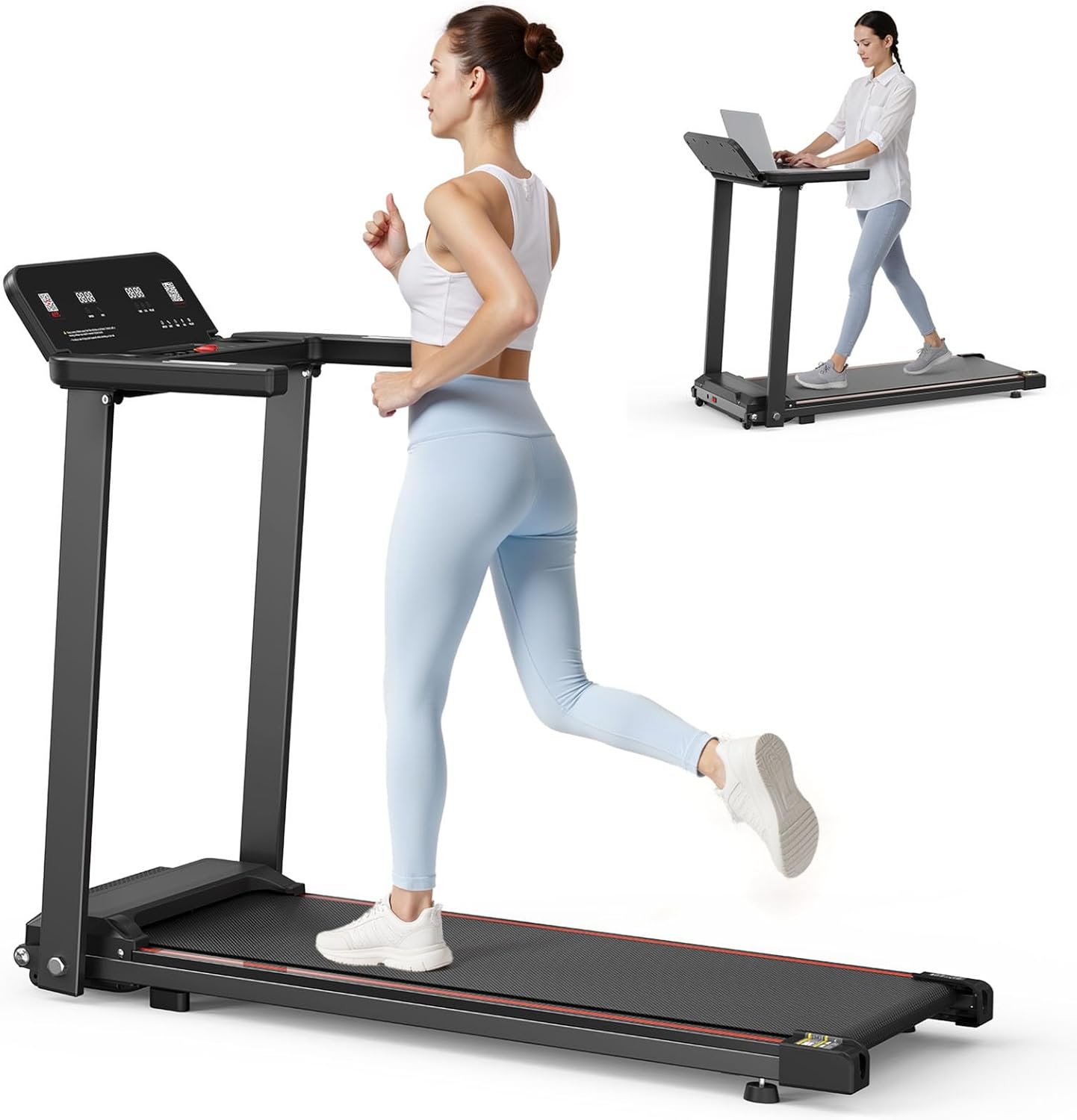 2.5 HP Quiet Walking Pad Treadmill with Handle Bar, Foldable Treadmills for Home Small, 6 MPH, 300 lbs Capacity, Portable Compact Running Machine with LCD Display Screen & APP