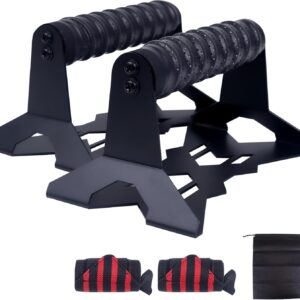 Parallettes Push Up Bars,Includes 2 wrist guards, 1 storage bag,Push Up Handles,Heavy Duty Steel Frame with Non-Slip Handle,Calisthenics Equipment for Outdoor&Home
