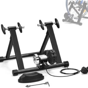 Magnetic Bike Trainer Stand for Indoor Riding, Quick Release Folding Exercise Bicycle Stationary Stand Trainers w/ 8 Levels Resistance,Steel Bike Workout Stand for 26”-28” Wheels