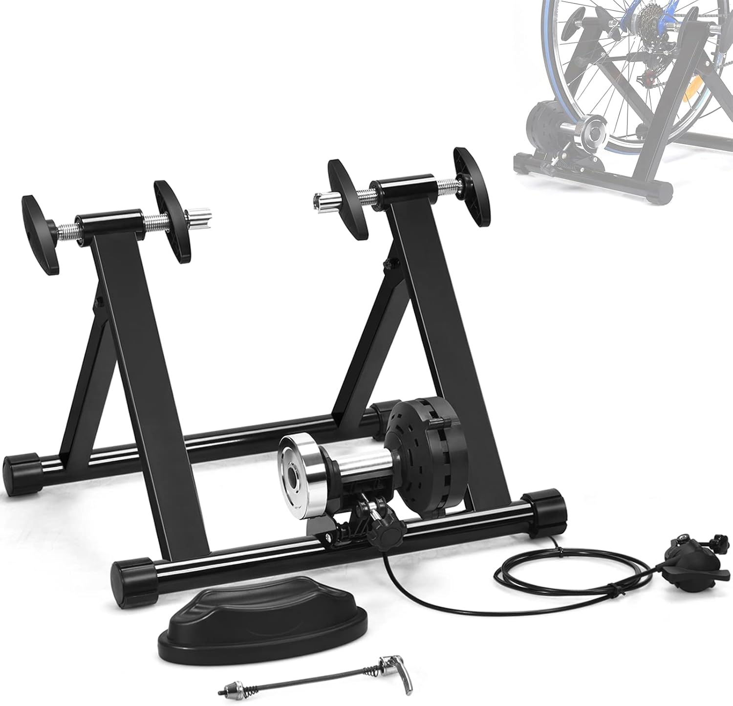 Magnetic Bike Trainer Stand for Indoor Riding, Quick Release Folding Exercise Bicycle Stationary Stand Trainers w/ 8 Levels Resistance,Steel Bike Workout Stand for 26”-28” Wheels