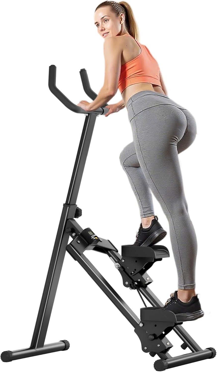 DlandHome Foldable Stair Steppers, Height Adjustable Stair Climber for Home Gym, Full-Body Cardio Workout Equipment with Adjustable Handlebar & Oversized Pedals for Legs, Core and Glute Workouts
