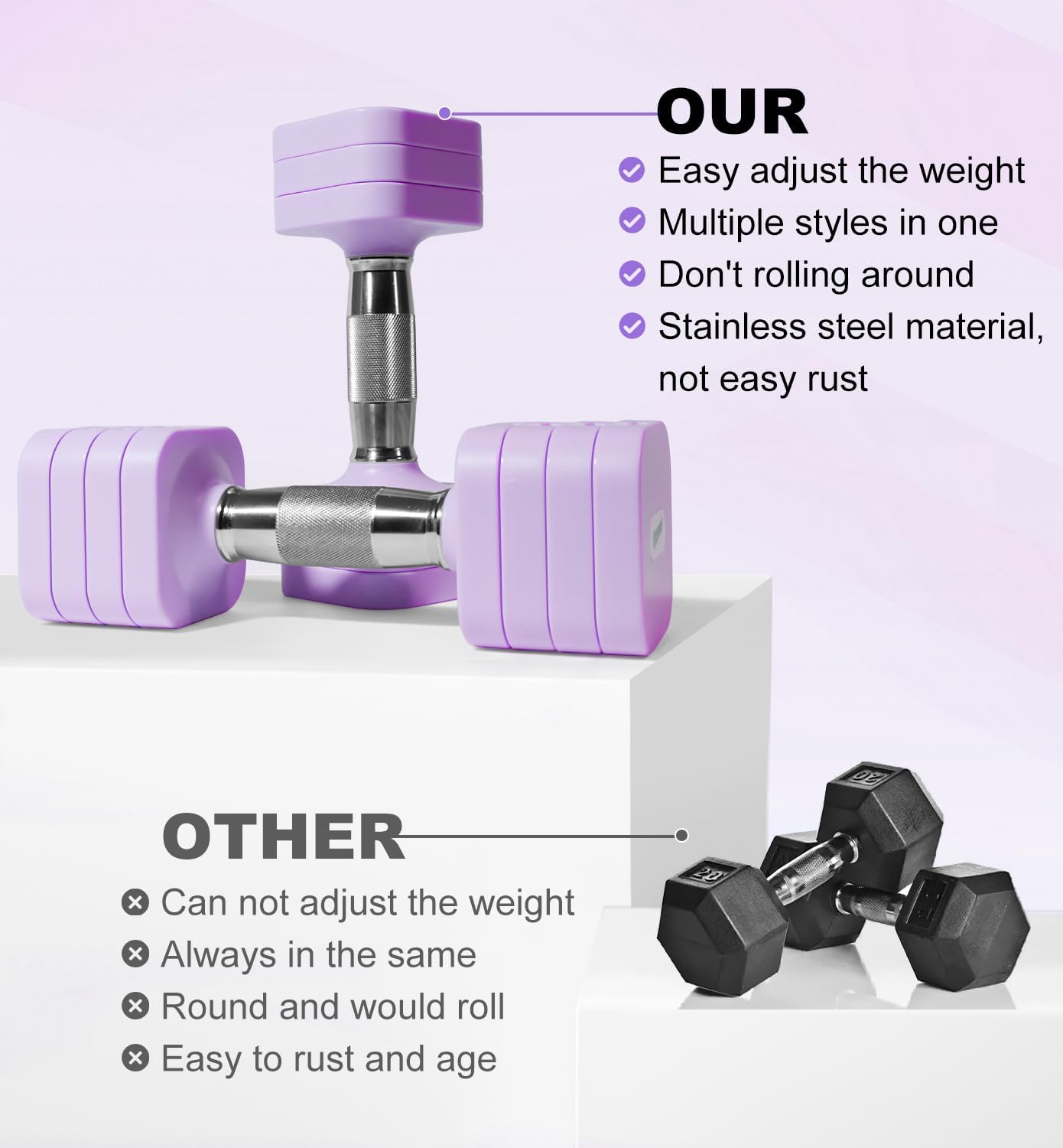 15LB 20LB 40LB 50LB Adjustable Dumbbell Set Free Weights Dumbbells Set for Women Men Hand Weights Sets Adjust Dumbbell Weight Sets for Home Gym Exercise Workout Strength Training Equipments - Image 3