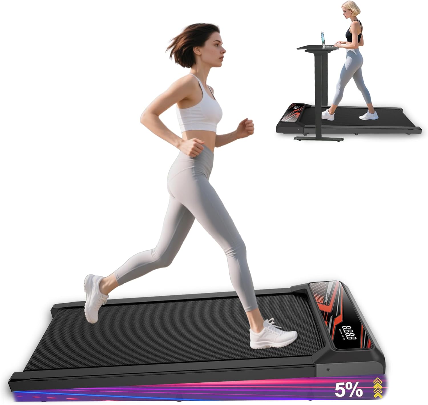 Walking Treadmill Pad with Incline - 2.5HP Low Noise Under Desk Treadmill,Walking Portable Pad with Handle Bar, 3 in 1 for Home, Remote Control with LED Screen 270Lbs Weight Capacity