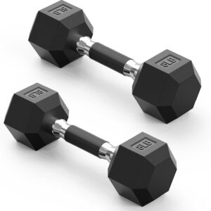 PAPABABE Hex Dumbbell Set with Rubber Grip 2.5-125lb, Odorless Rubber Coated Weight Fixed Dumbbells Set of 2, Weights for Women at Home, Hand Weights for Home Gym & Strength Training,Pesas Para Ejercicios