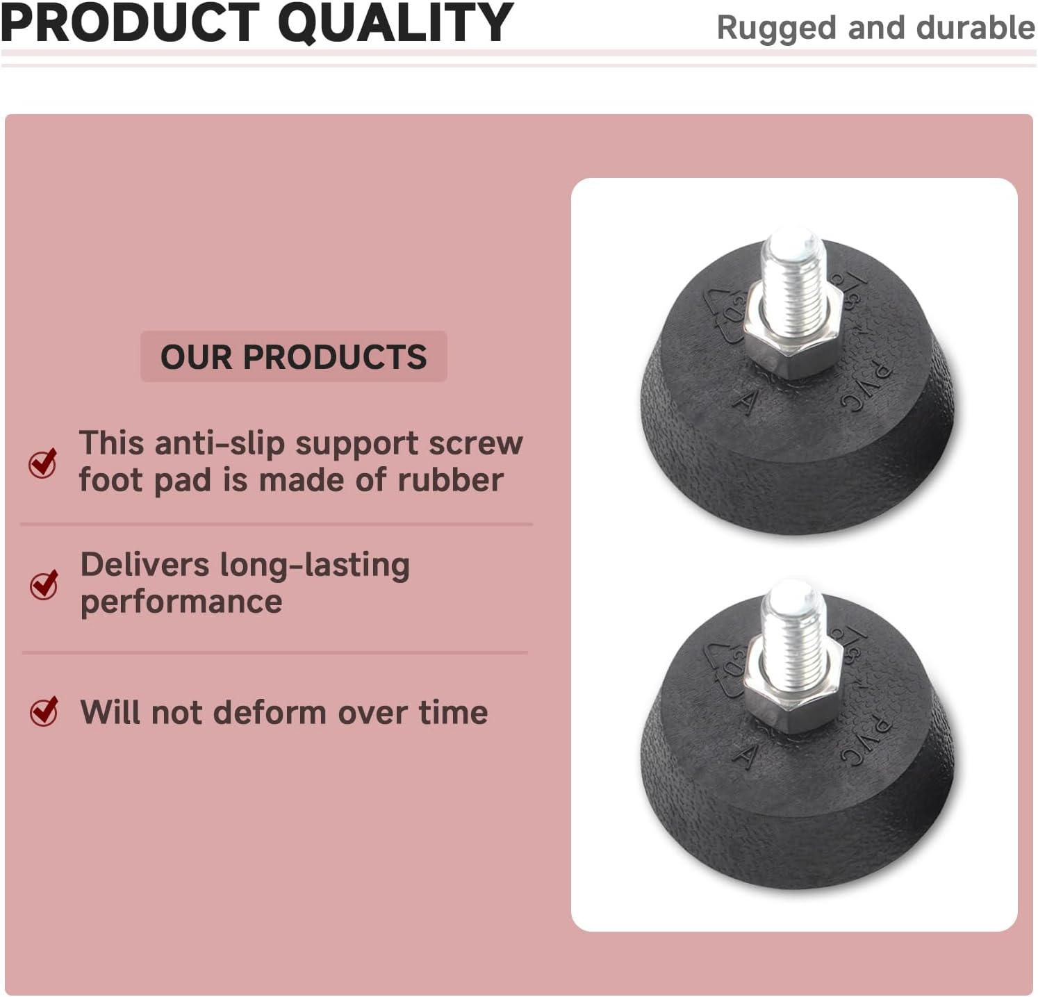 (4 Pack) for Peloton Exercise Bike Support Foot Pad, Upgraded Stainless Steel 3/8" Leveling Screws, Rubber Swivel Non-Slip Shock-Absorbing, Easy Install Replacement Parts - Image 5