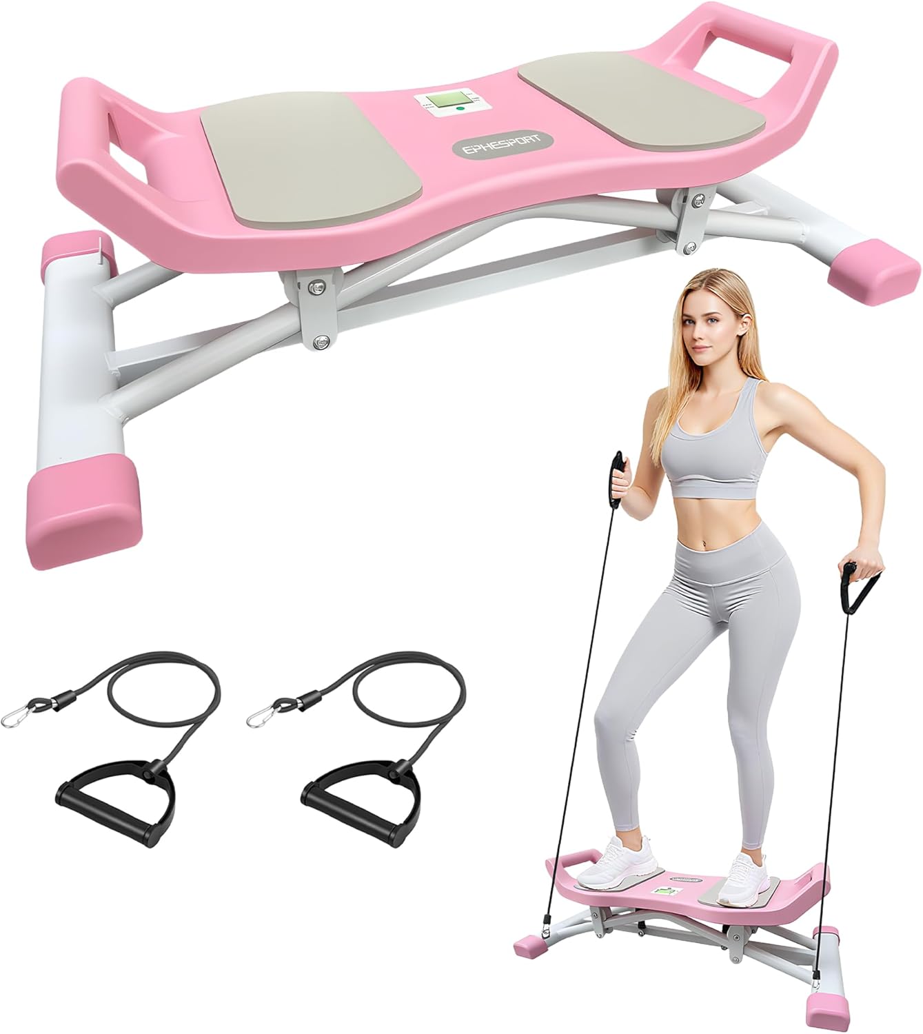 EPHESPORT Upgraded Slide Steppers for Exercise at Home, Balance Board, Wobble Board with Resistance Bands, Portable Ski Balancing Machine Featuring LCD Monitor, Full Body Cardio Workout Equipment