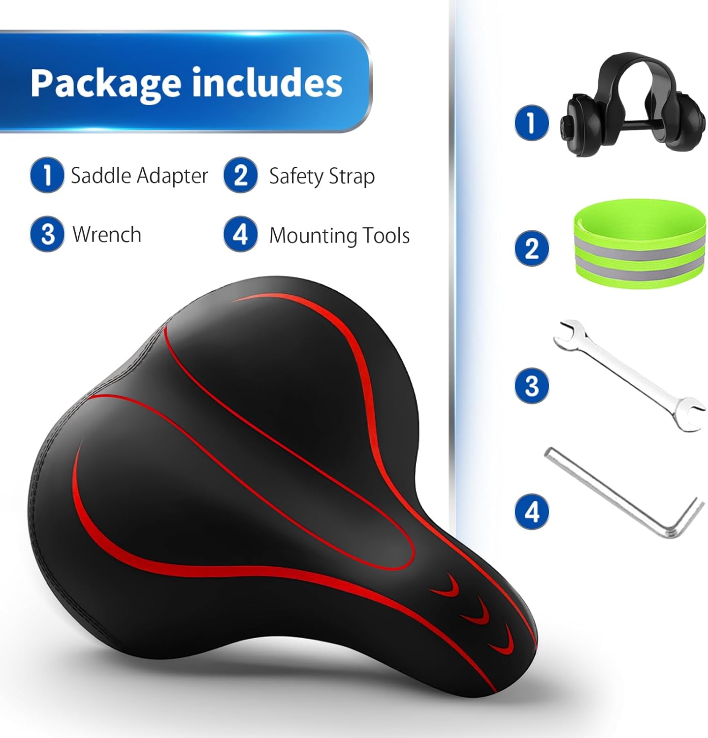 Xmifer Oversized Bike Seat, Comfortable Bike Seat - Universal Replacement Bicycle Saddle - Waterproof Leather Bicycle Seat with Extra Padded Memory Foam - Bicycle Seat for Men/Women - Image 5