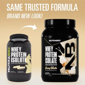NutraBio 100% Whey Protein Isolate Protein Powder, 25g Protein with Complete Amino Acid Profile, Non-GMO, Soy & Gluten Free, Low Carb, Low Calorie Whey Protein Powder, Creamy Vanilla, 2 Lbs