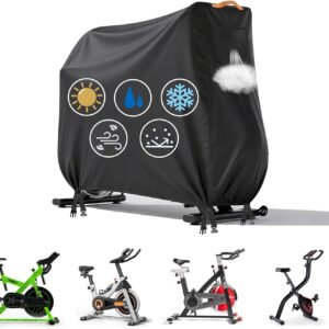 Stationary Bike Cover Waterproof Outdoor，Upright Exercise Bike Cover with Air Vent,Waterproof Strip,4 Windproof Buckles,All Weather Large Cover for Most Exercise Bike