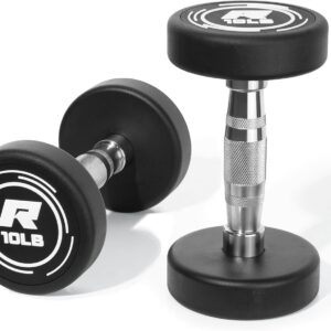 RitFit 5-250 LBS PVC Encased Round Dumbbell sets with Knurled Handle and Optional Rack, Strength Training Equipment for Home Gym