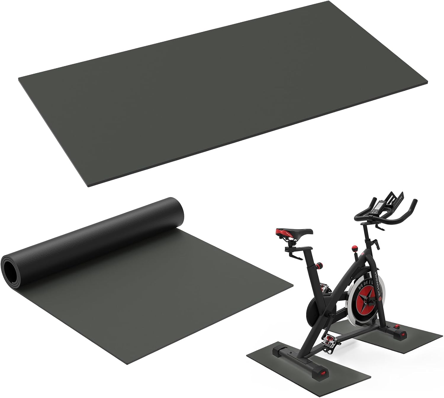 2PCS Exercise Bike Mat, Non-Slip Exercise Bike Mat for Floor for Rowing Machine and Stationary Spin Bike