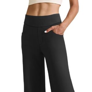 keriffe Womens Wide Leg Yoga Pants with 4 Pockets High Waist Stretchy Loose Dress Work Casual Sweatpants