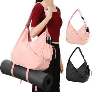 Yoga Tote Gym Shoulder Bag for Men&Women, Waterproof Wet Pocket & Adjustable Mat Strap – Large Duffle Workout Bag with Water Bottle Holder