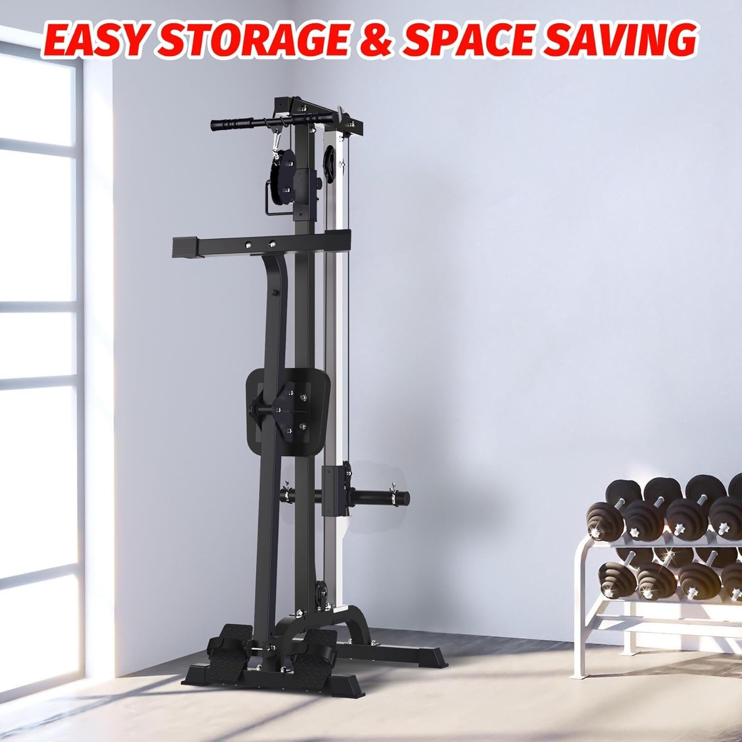 2 in 1 Rowing & Cable Machine Adjustable LAT Pull Down and Low Row Cable Machine with High and Low Pulley Stations, Multi-Function Compact Rowing Machine for Home Gym - Image 3