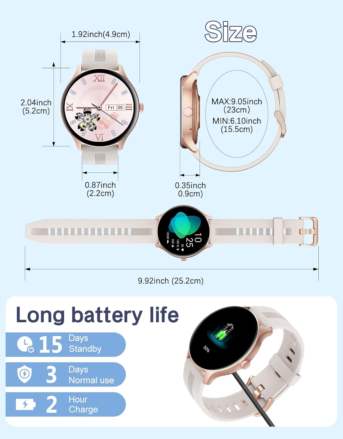 HUAKUA Smart Watches for Women Men (Answer/Make Calls) Compatible with iPhone/Android Phones, Round Smartwatch Fitness Tracker with Heart Rate Monitor Sleep/Steps Tracker Waterproof (Starlight/Gold) - Image 7