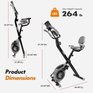 TOUSAINS Folding Exercise Bike, 8-Level Adjustable Magnetic Resistance, Portable X-Bike with Comfortable Seat Backrest, 264LB Capacity for Home Use, Compact & Foldable for Easy Storage