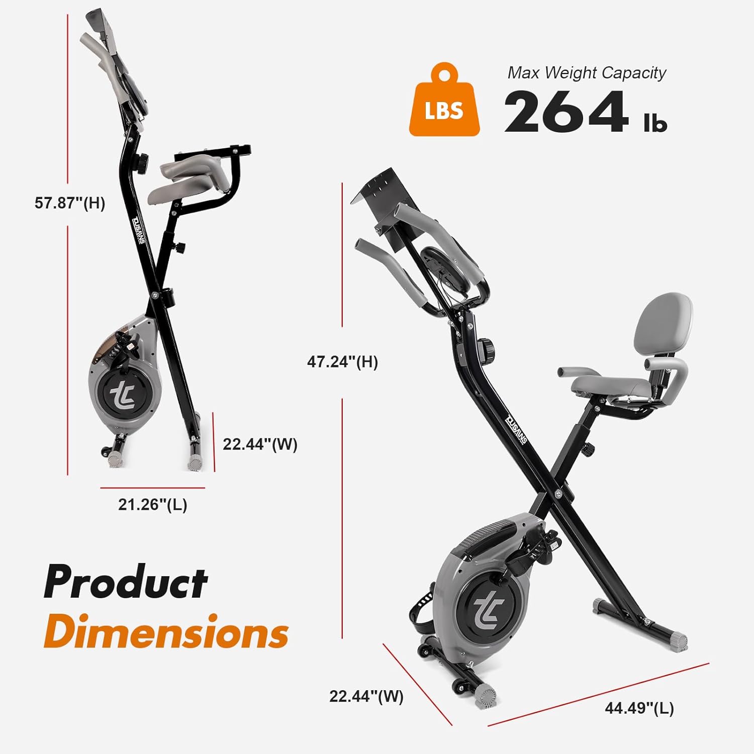 TOUSAINS Folding Exercise Bike, 8-Level Adjustable Magnetic Resistance, Portable X-Bike with Comfortable Seat Backrest, 264LB Capacity for Home Use, Compact & Foldable for Easy Storage - Image 2