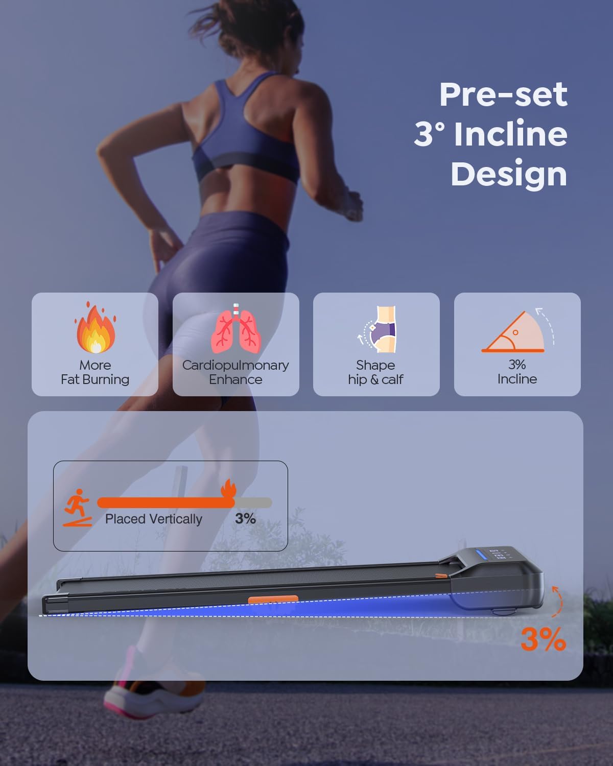 Walking Pad Treadmill with 10% Incline, Under Desk Treadmill, Compact Portable Treadmills for Home Office, 285lbs Capacity, APP/Remote Control, Exercise Anytime, Low-Noise - Image 5