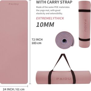 Yoga Mat Non Slip Anti-tear,extra thick-2/5 inch（10MM）High Resiliency Professional POE Yoga Mats for Women Men Kids,72″x24″inch,Workout, Yoga, Pilates and Floor Exercise, with Carrier Strap