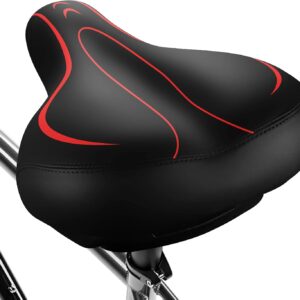 Xmifer Oversized Bike Seat, Comfortable Bike Seat – Universal Replacement Bicycle Saddle – Waterproof Leather Bicycle Seat with Extra Padded Memory Foam – Bicycle Seat for Men/Women