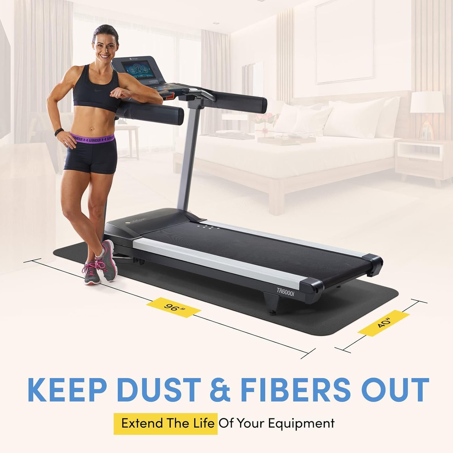 LifeSpan Fitness Exercise Large Black Equipment Mat for Under Treadmill, Rowing Machine, Elliptical, Fitness Equipment, Home Gym Floor Protection - Image 4