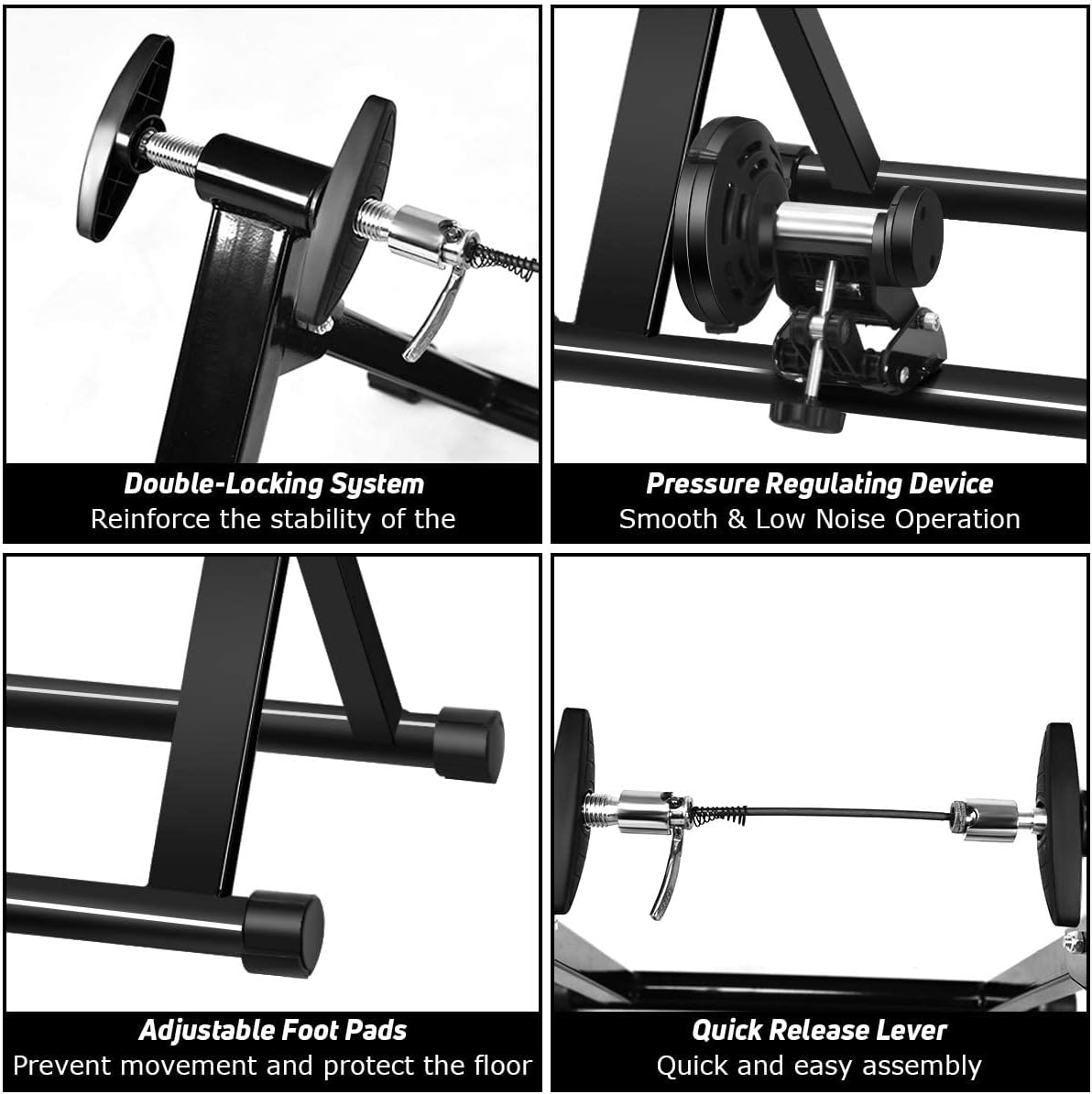 Bike Trainer Stand, Stationary Bike Stand for Indoor Riding, Steel Bicycle Exercise Magnetic Stand for 26-28” Wheels with Front Wheel Riser, Quick Release Folding Exercise Bike Stand Trainers - Image 5