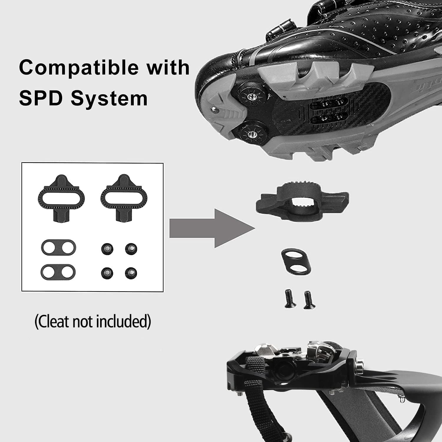 SPD Bike Pedals with Toe Clip Straps Cage Compatible with Shimano SPD 9/16'' for Peloton/MTB/Spin/Indoor/Exercise Bicycle Pedals Replacement Assecories - Image 7