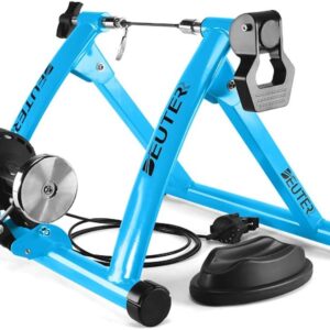 Bike Trainer, Magnetic Bicycle Stationary Stand for Indoor Exercise Riding, 26-29″ & 700C Wheels, Quick Release Skewer & Front Wheel Riser Block Included