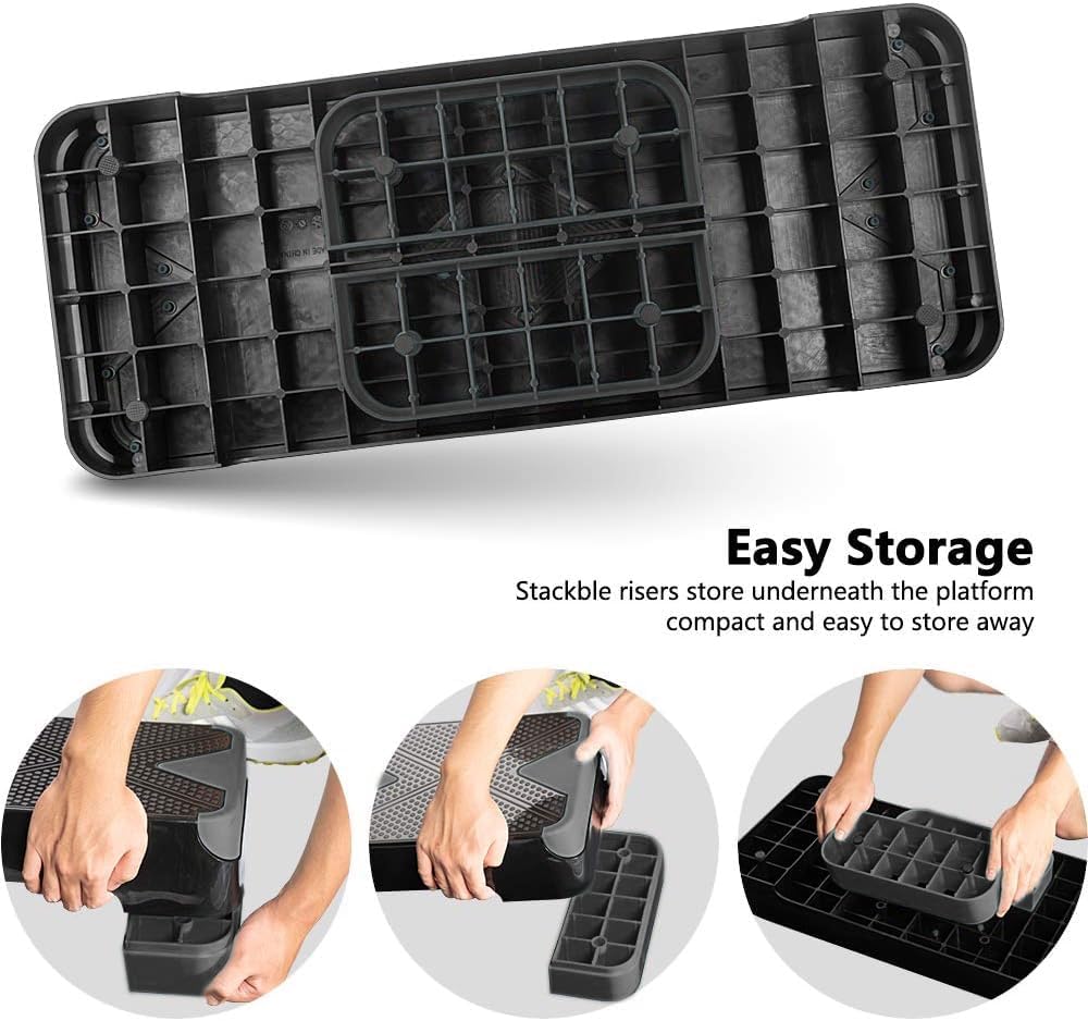 Adjustable Workout Aerobic Stepper, Aerobic Exercise Step Platform with 2 Risers, Exercise Step Deck for Fitness, 26.5" Trainer Stepper with Non-Slip Surface Home Gym & Extra Risers Options - Image 3