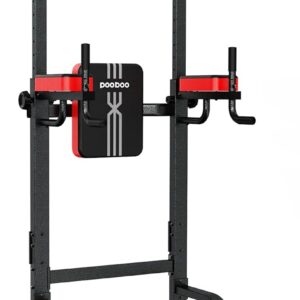 Pooboo Power Tower Dip Station Pull Up Bar for Fitness Home Gym Workout,Multi-Function Adjustable Height Fitness Strength Training Exercise Equipment,with Power Elastic Ropes