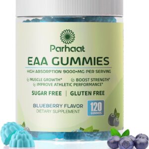 EAA Gummies 120 Gummies (Blueberry), 9000 mg Essential Amino Acids – All 9 Essential Aminos (EAA) and All Branched-Chain Aminos (BCAAs), Non-GMO, Gluten Free, Vegetarian Friendly