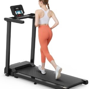 2.5 HP Quiet Walking Pad Treadmill with Handle Bar, Foldable Treadmills for Home Small, 14.17 inch Large Running Area, 6 MPH, 300 lbs Capacity, Compact Running Machine with Cup Holder